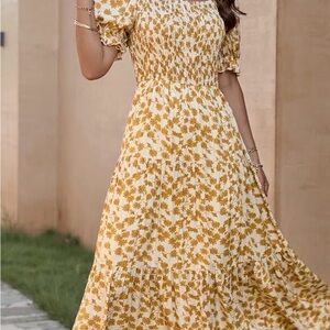 Chic Mustard Maxi Floral Dress